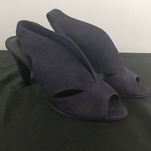 Womans Slingback Heels Size 7.5 Purple Suede Peep Toe Fiona
